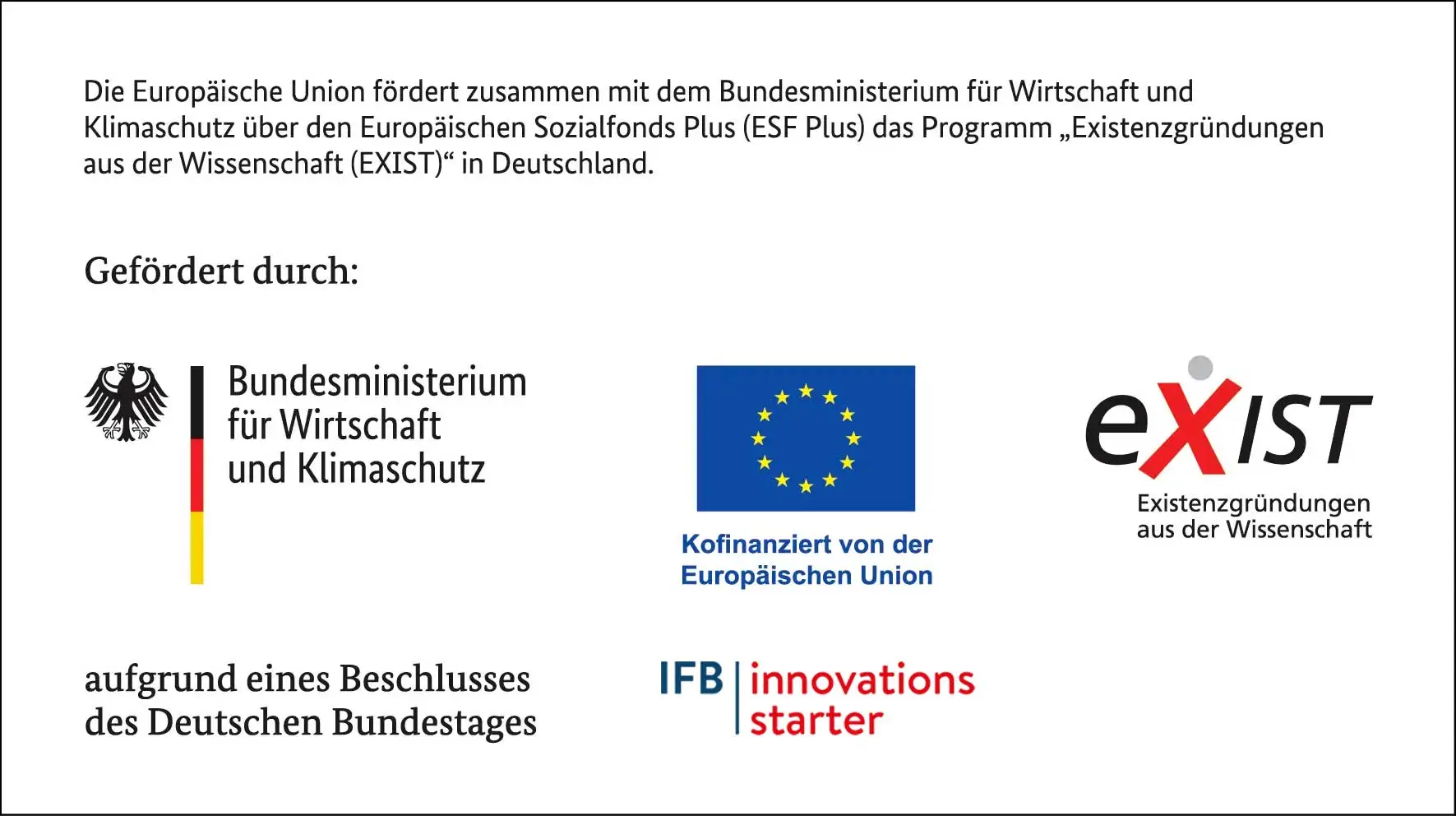 Förderbescheid des Bundesministeriums für Wirtschaft, der Europäischen Union und von Exist